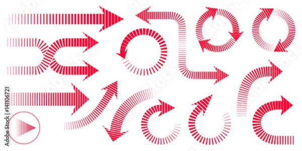 Fototapeta Set of red striped arrows. Isolated on background.