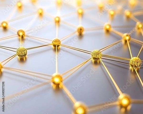 Fototapeta Abstract Golden Network Connection Global Sphere