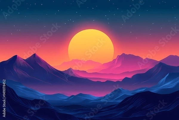 Fototapeta Stunning Digital Art of a Colorful Mountain Sunset in High Resolution Serene Landscape with Vibrant Twilight Sky
