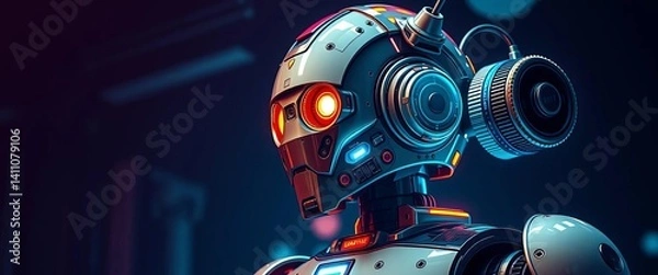 Fototapeta Retro-futuristic robot with vintage aesthetic details, showcasing technological integration, futuristic, classic