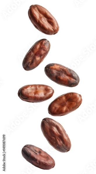Fototapeta falling cocoa beans isolated on white background