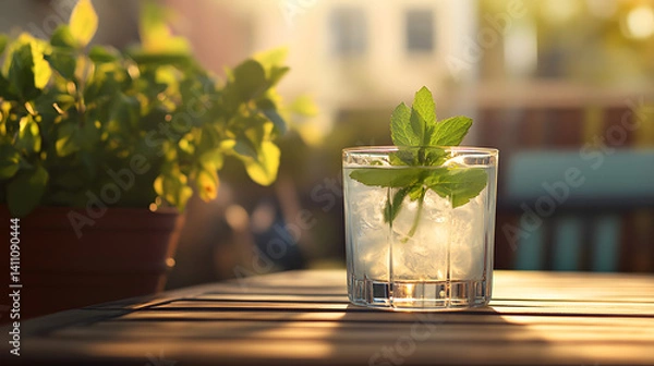 Obraz glasses of a drink with ice and mint leaves on top