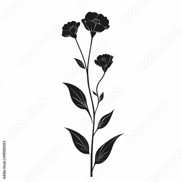 Fototapeta Elegant Black and White Botanical Silhouette. Minimalist Floral Nature Artwork for Modern Graphic Design and Home Decor