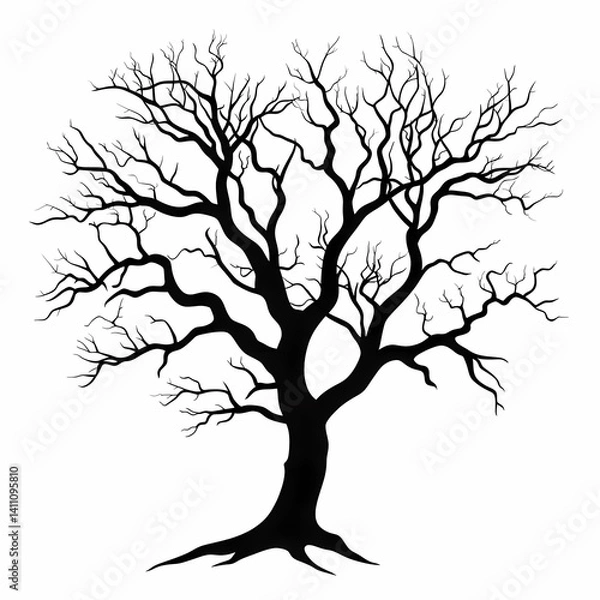 Fototapeta Abstract Tree Silhouette. Contrasting Black Branches and Roots Against a Natural Forest Backdrop