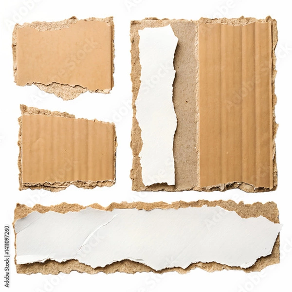 Fototapeta blank ripped cardboard scraps isolated on white background png