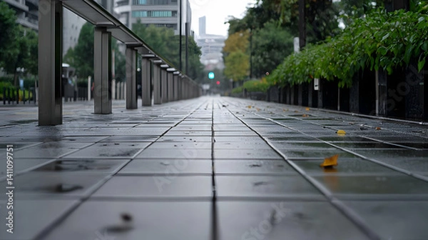 Obraz Rainy City Street Pathway Perspective