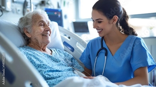 Fototapeta Compassionate Care: A Nurse's Tender Moment with a Patient