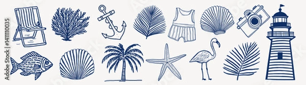 Obraz Nautical lifestyle vector illustrations, vector set