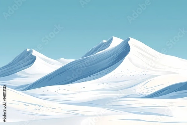 Fototapeta Serene Winter Wonderland. Snow-Covered Mountains Under Clear Blue Skies - Adventure and Tranquility in a Pristine Arctic Landscape