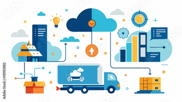 Fototapeta A visual representation of the impact of Big Data on lastmile delivery with a detailed breakdown of factors such as weather traffic and route optimization.. Vector illustration
