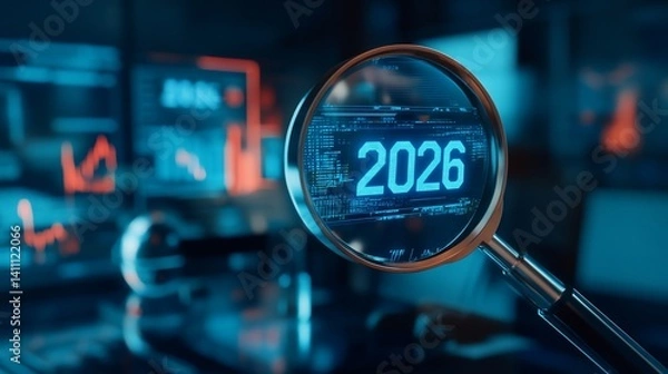 Fototapeta Future forecast analysis, The year 2026 illuminated by digital insights
