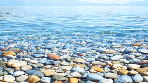 Fototapeta Colorful Pebble Beach With Clear Water