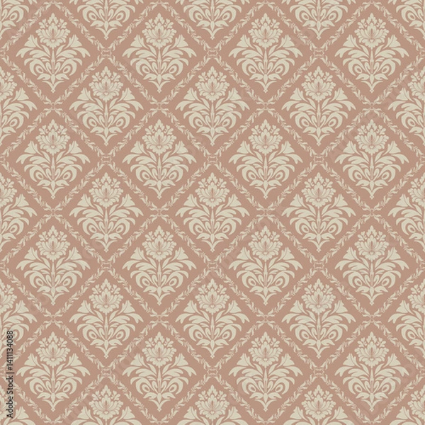 Fototapeta Elegant Damask Seamless Pattern. Vector design for Wallpaper, Fabric, Branding, Packaging, Invitations, Wedding, Home Decor Design