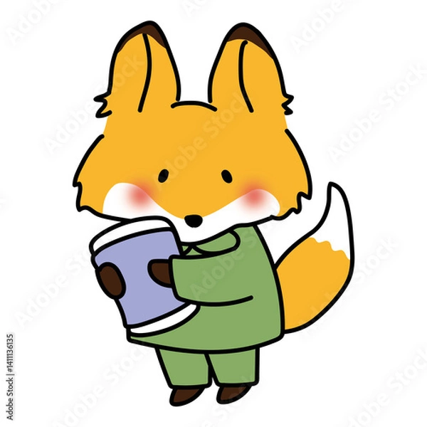 Fototapeta パジャマを着て枕を持っているキツネ