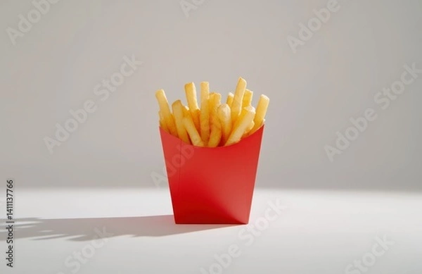 Fototapeta Crispy French Fries in Red Box, Studio Lighting