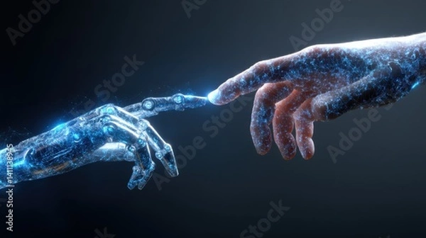 Fototapeta Artificial intelligence and human connection digital realm conceptual art futuristic environment close-up view technology impact