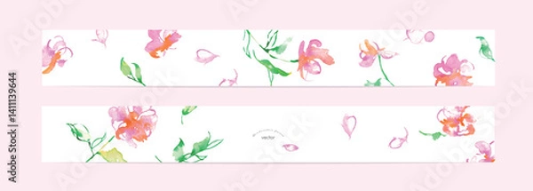 Fototapeta  水彩画。水彩タッチのベクターピンクの花イラスト。草木のベクターイラスト。花の切り取りセット。Watercolor painting. Vector pink flower illustration with watercolor touch. Vector illustration of plants and trees. Flower cutout set.