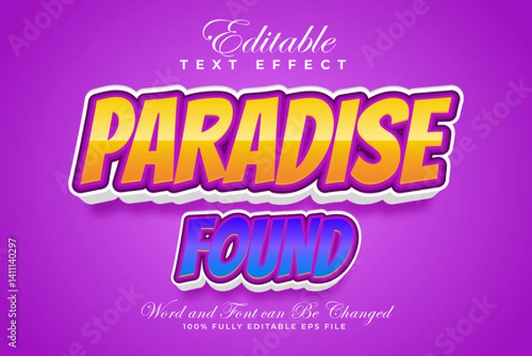 Fototapeta Paradise Found Vector Editable Text Effect