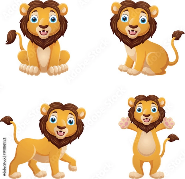 Obraz Cartoon lion collection set on white background