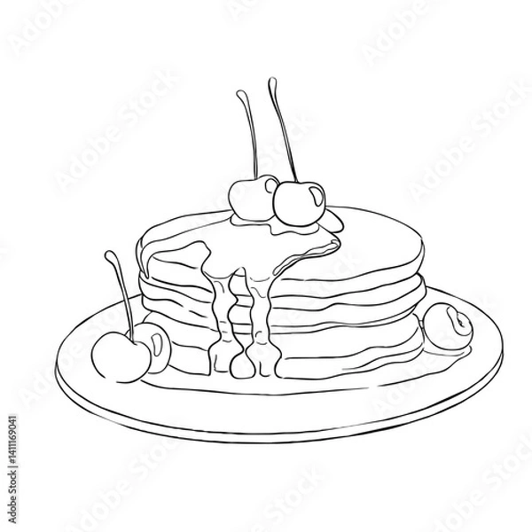Obraz Coloring Pancakes with cherries. Vector illustration