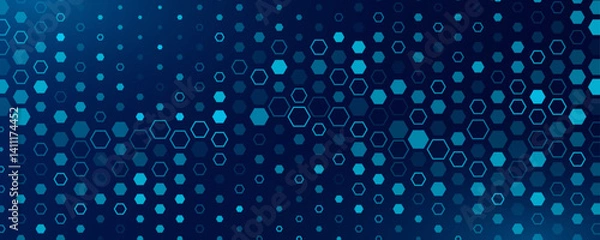 Fototapeta Futuristic FinTech background. Abstract pattern of blue hexagons. Science research presentation backdrop. CyberTech honeycomb mosaic. Vector Illustration. EPS 10