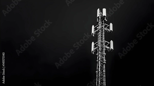 Obraz Monochromatic Telecommunication Tower Against Dark Background