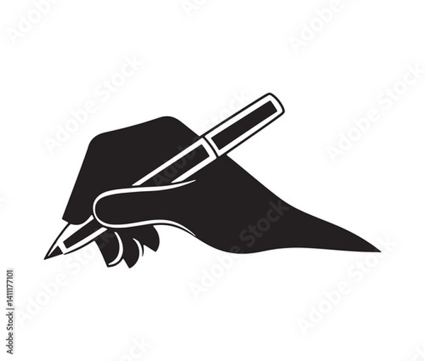 Fototapeta Hand holding pen silhouette vector design. Minimalist writing icon.