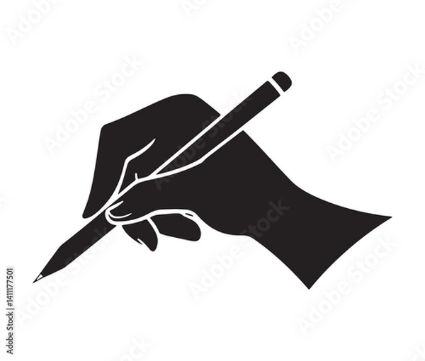 Fototapeta Hand holding pen silhouette vector design. Minimalist writing icon.