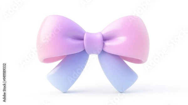Fototapeta a simple and cute 3D bow ribbon icon, soft puffy shape, glossy and reflective material, smooth surface with a gradient of pastel purple and pink,