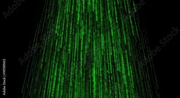Obraz A neon-lit matrix-style digital rain made of transaction timestamps.