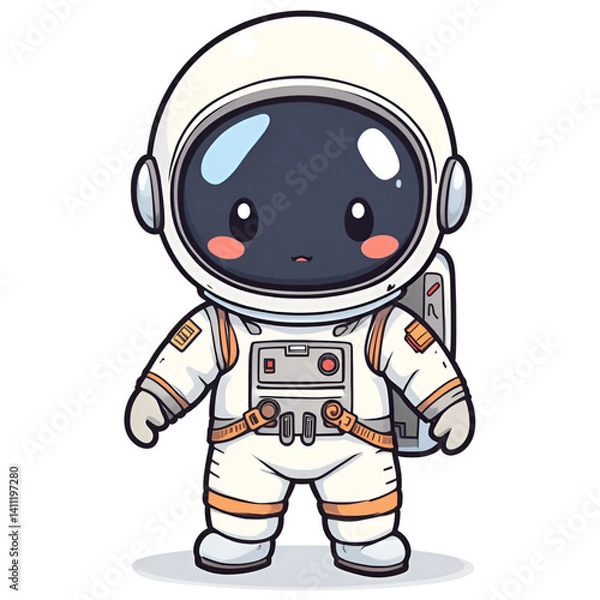 Obraz Cute cartoon astronaut in white space suit on transparent background