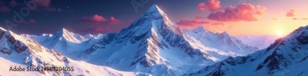 Fototapeta Snow-capped planetary mountain range in a distant solar system, planet, frozen
