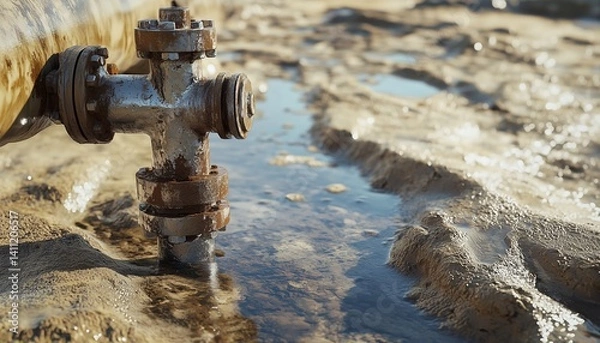 Obraz water come out of a valve pipe in mud rock area conservation crisis