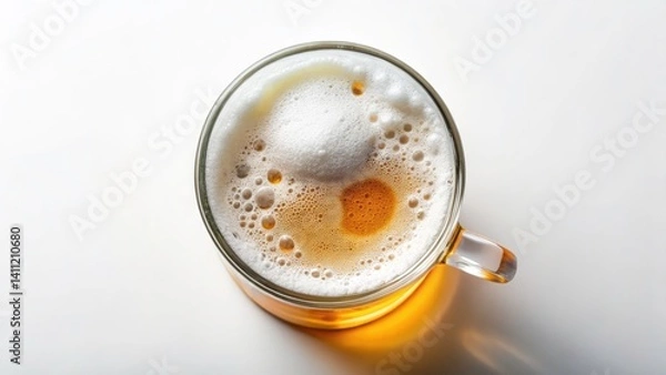 Fototapeta Top View of Glass of Beer with Foam Isolated on White Background - Refreshing Beverage Concept, Alcohol Drink Photography, Bar Essentials, Party Refreshments, Beverage Aesthetics