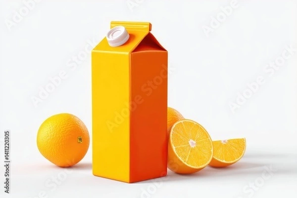 Fototapeta Orange juice carton surrounded by fresh citrus fruits.