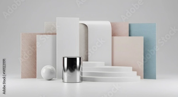 Fototapeta Open interior door to the light in a clean white room, an illustration of a blank doorway