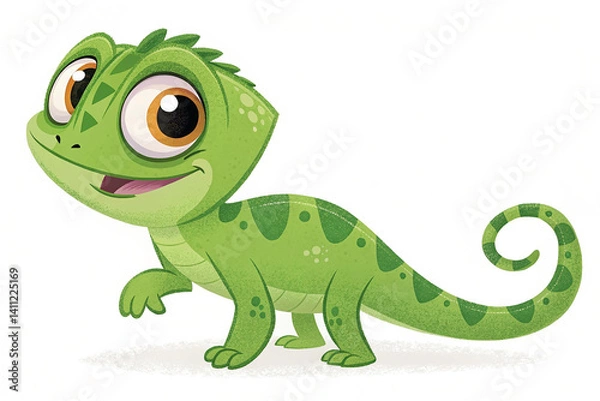 Fototapeta Cartoon Character Lizard Isolated on White Background.
