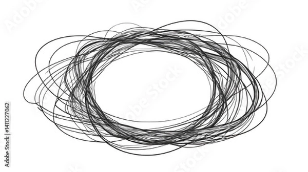 Fototapeta Tangled banner with scribbled circle hand drawn with thin line, divider shape. Png clipart isolated on transparent background