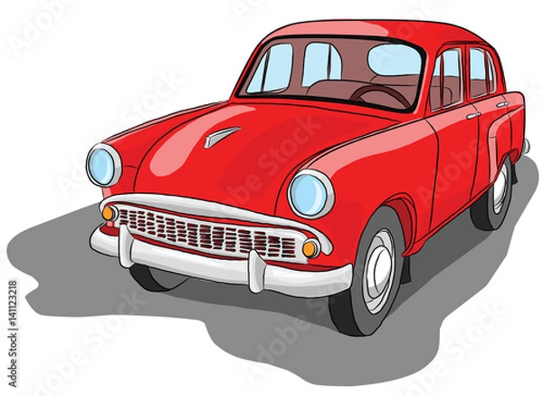 Obraz Старый красный легковой ретро автомобиль, иллюстрация