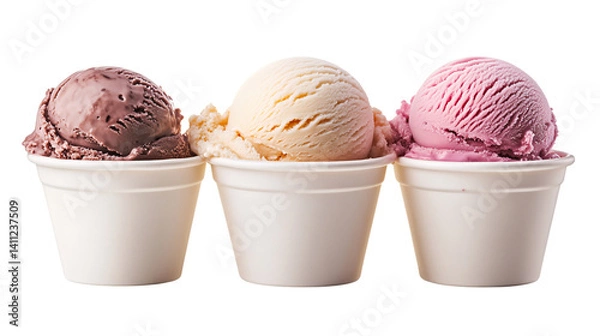 Fototapeta Three cups of distinct ice cream flavors, PNG, created with Generative AI