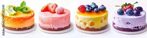Fototapeta Colorful Mini Cheesecakes with Fruit Toppings