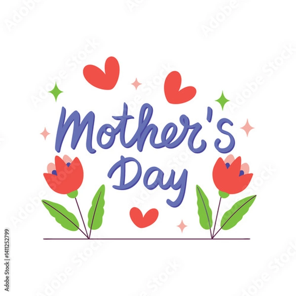 Obraz Happy Mother’s Day typography vector. Floral decoration, heart elements, t-shirt print design