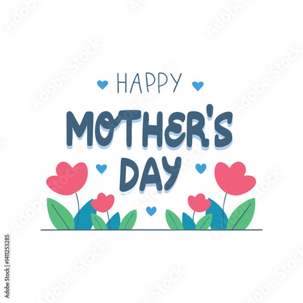 Obraz Happy Mother’s Day typography vector. Floral decoration, heart elements, t-shirt print design