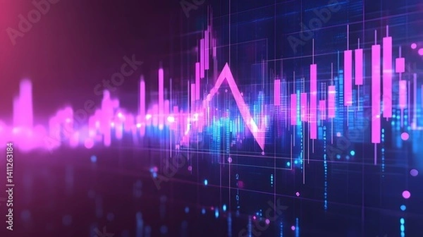 Fototapeta Abstract financial data graph with pink and purple colors against a dark background.