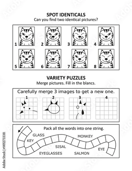 Obraz Activity sheet or puzzle page with 3 activities {p23351)
