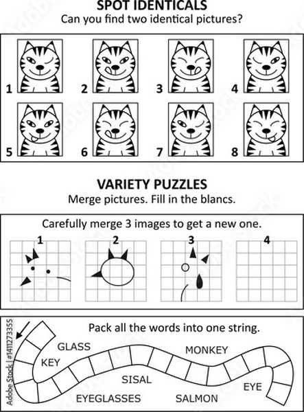 Obraz Activity sheet or puzzle page with 3 activities {p23351)
