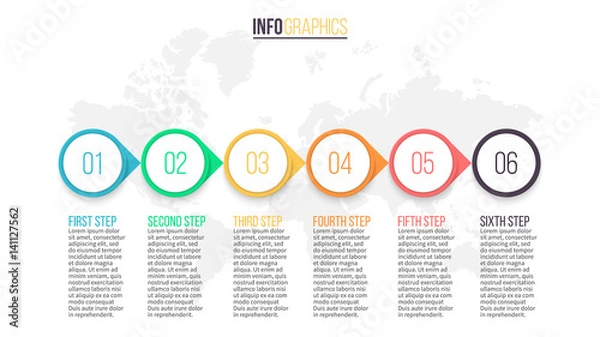 Fototapeta Business infographics. Presentation with 6 steps, pointers. Vector template.