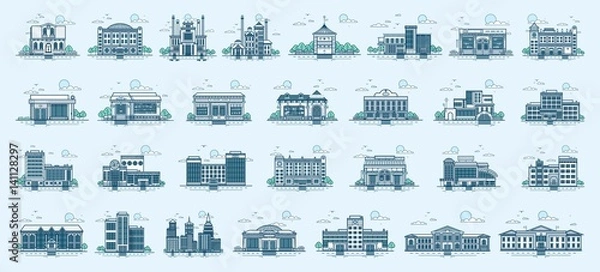 Obraz Vector set isolated icons architecture buildings linear style