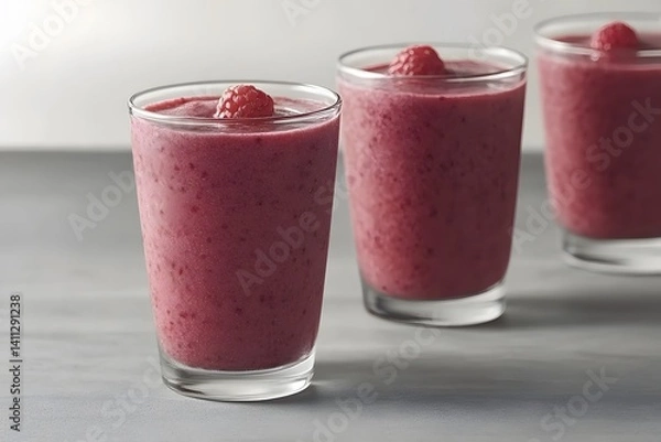 Fototapeta Refreshing Raspberry Smoothies in Glasses