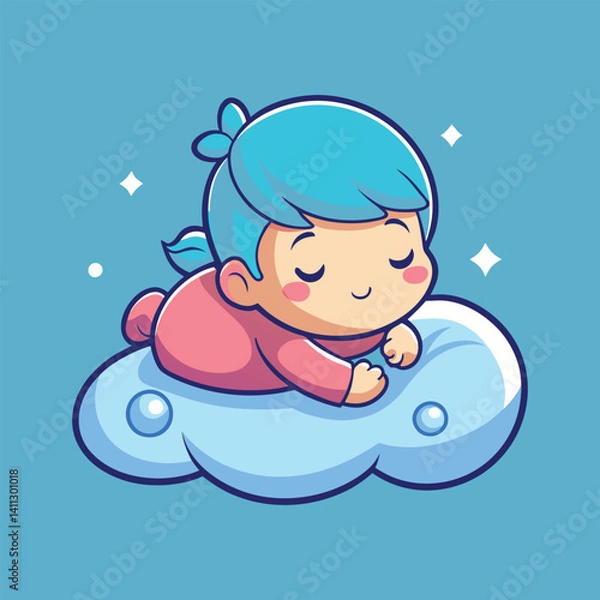 Fototapeta Little cartoon angel baby enjoys a bubbly bath with a smile